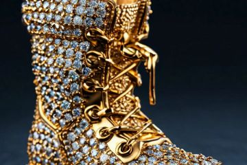 Изображение подвески в форме сапога, выполненной из золота с инкрустацией алмаза