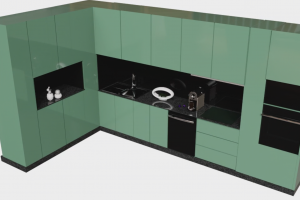 3д анимация сборки современной кухни с интерьером