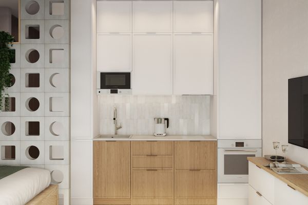 Кухня в студии в стиле Джапанди