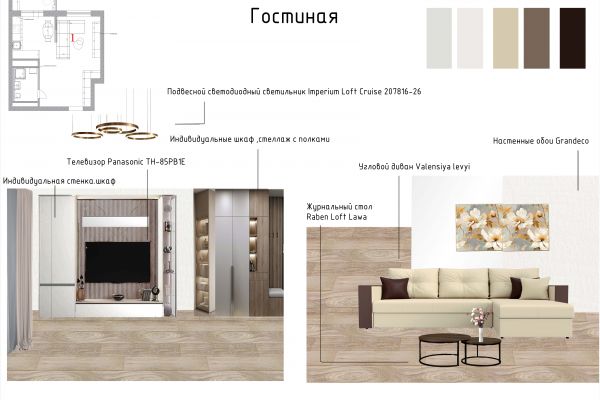 Дизайн однокомнатной квартиры в кирпичном доме