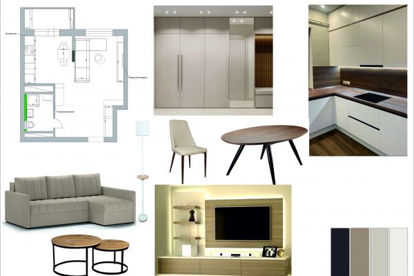 Дизайн интерьера  однокомнатной квартиры