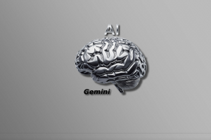 Логотип для AI-ассистента Gemini. Дизайн отражает интеллект, технологии и помощь, используя стилизованный образ мозга.