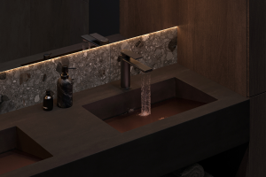 Эта ванная комната — образец смелого современного дизайна.