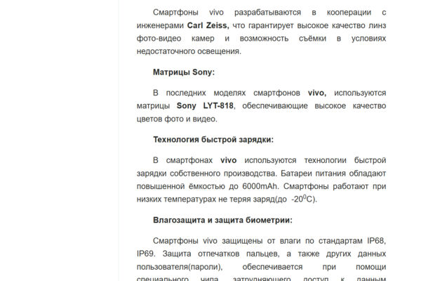 Vivo - hi-tech смартфоны из Китая/tech - копирайтинг, SEO - formatting
