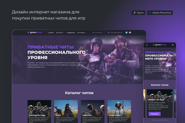 Дизайн интернет магазина для покупки приватных читов для игр