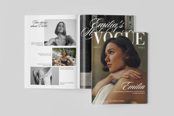 Разработка персонального фотоальбома в стиле Vogue как подарок на день рождения.