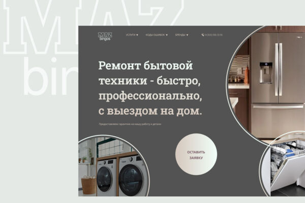 Дизайн главного экрана для фирмы по обслуживанию бытовой техники