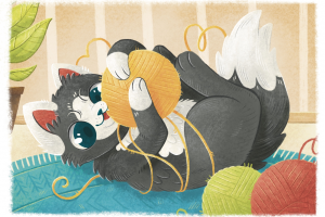 Кот играет с клубком