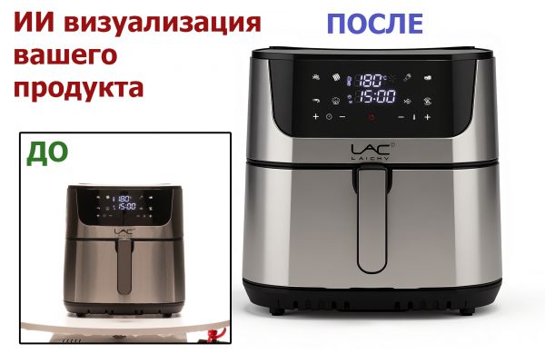 ИИ Визуализация продукции по фото. (Без текста и с текстом)