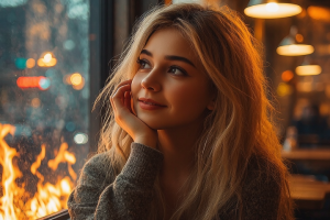 Изображение девушка вечером после работы