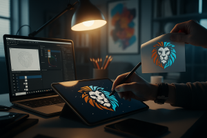 Создание уникальных логотипов с нейросетью + ручная доводка.