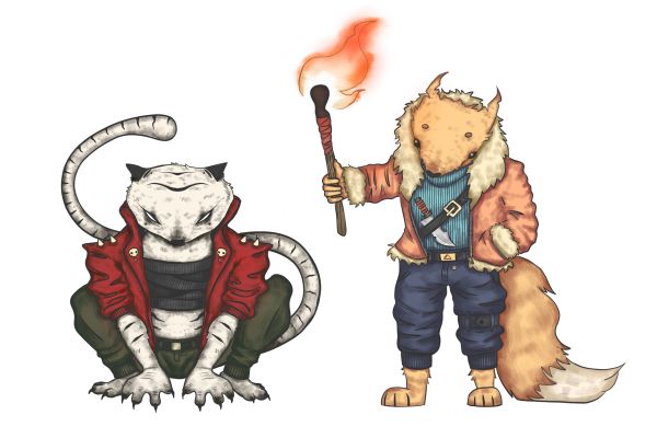 Рисунок тигра и лисы