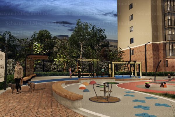 Создание ЖК , с проработкой дизайна территории - ночная версия