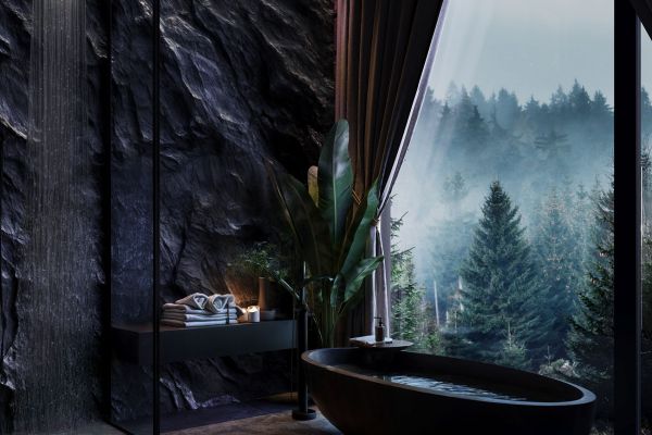 Интерьер дома из бруса в лесу