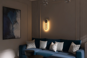 Гостиная с синим диваном