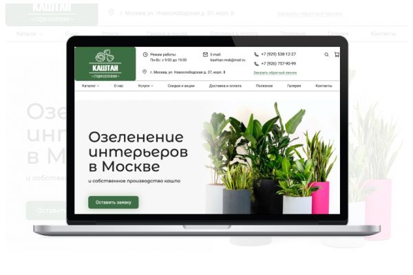 Сайт-каталог на 1С-Битрикс для студии озеленения интерьеров «Каштан»