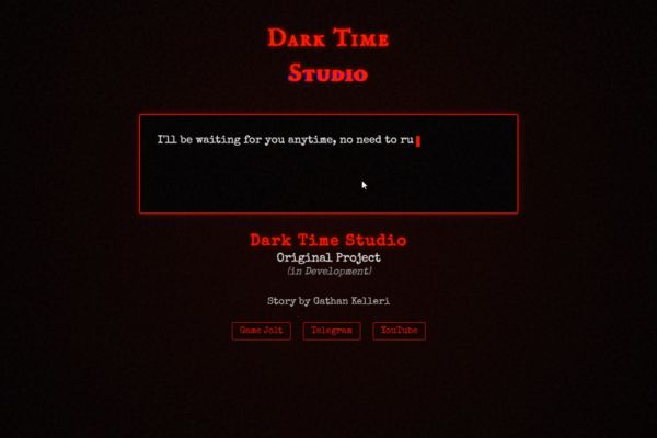 Лендинг-тизер для визуальной новеллы "Dark Time Studio" Атмосферный одностраничный сайт с интерактивным диалогом для анонса игры.