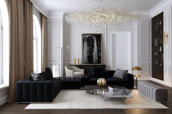 Дизайн-проект интерьера гостиной, неоклассика