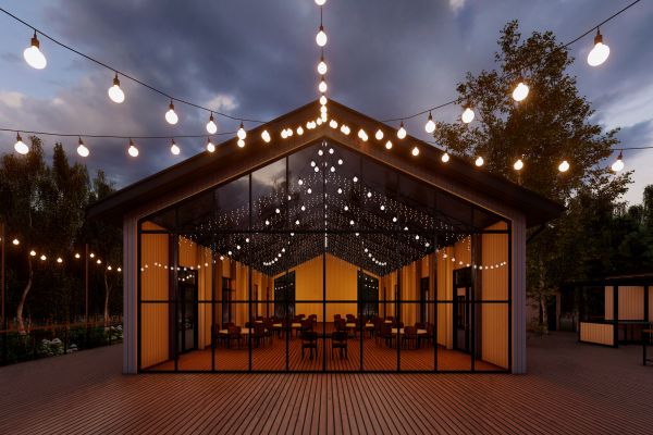 Визуализация павильона для мероприятий в лесу