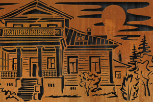 Разработка дизайна панно для коттеджного посёлка. Изготовлено из кортеновской стали.