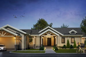 Дом из бруса с террасой и панорамными окнами