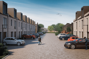 Рендер коттеджного поселка с облицовкой кирпичом