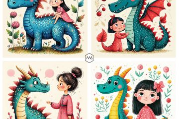 Серия фэнтезийных детских иллюстраций в стиле книжной графики (ИИ) - 4 шт.