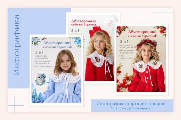 Проект: Оформление карточек для детского платья с двусторонним воротником