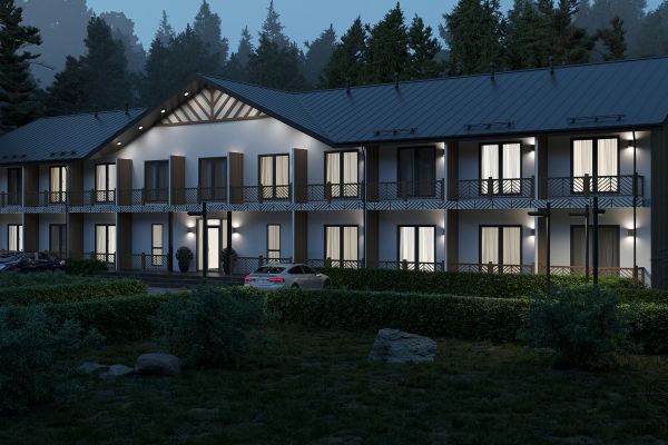 3D визуализация гостиницы, вечернее время