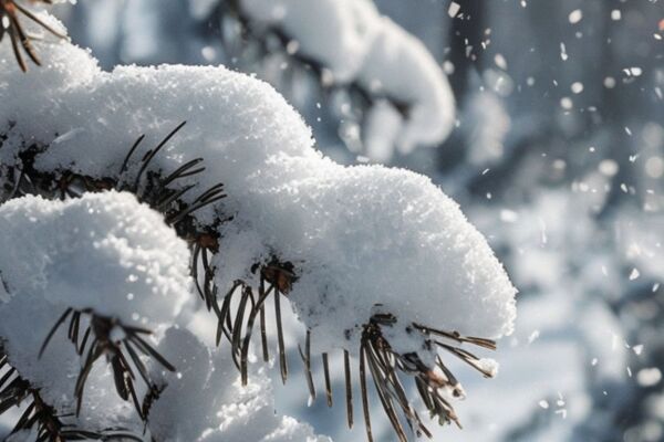 Ethereal Winter Forest Scene With Frosted Branches And Snowflake