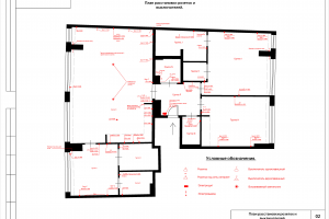 План расстановки розеток и светильников.