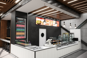 3d визуализация ресторана быстрого обслуживания.