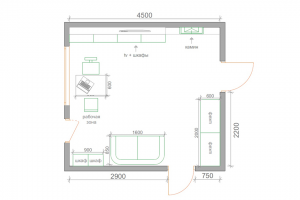 Варианты планировок гостиной, 18м