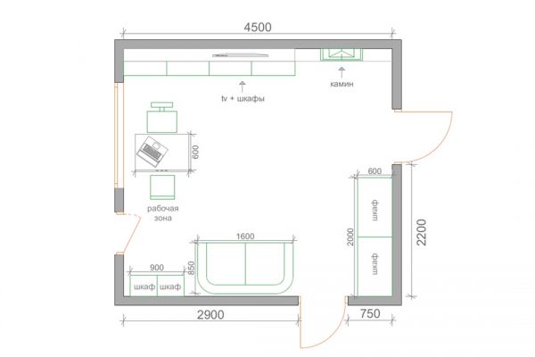 Варианты планировок гостиной, 18м