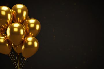 Шаблон для открытки: Золотые шары на тёмном фоне