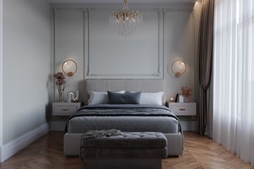 Интерьер спальни в неоклассическом стиле. Современный и минималистичный дизайн