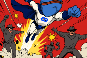 мем лягуха  супергерой  побеждает мошенников  заказной арт