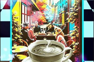 ЧАШКА КОФЕ И ШАХМАТНОЕ ПОЛЕ