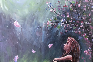 Девочка и луна, живопись акрилом