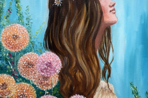 Девушка и одуваны, картина маслом