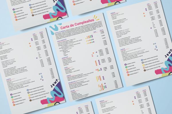 Дизайн оформление меню, для детского парка "Moonsters jump"