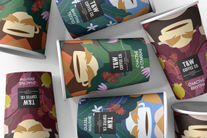 дизайн стаканов для "T&W Coffee co."
