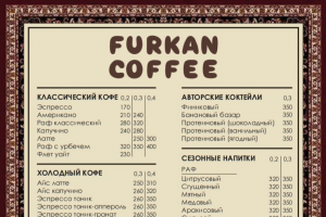 Меню для кофейни.