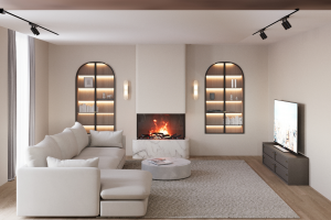 Визуализация кухни-гостинной загородного дома