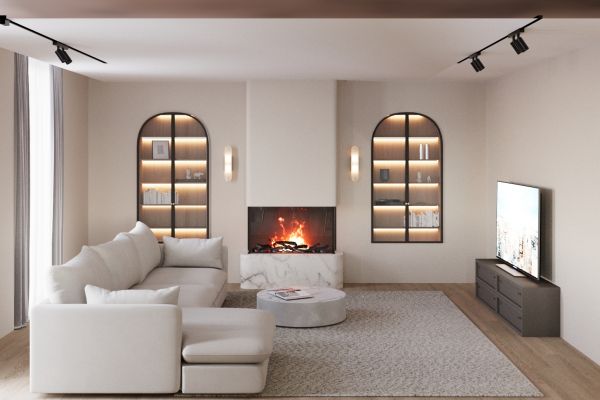 Визуализация кухни-гостинной загородного дома