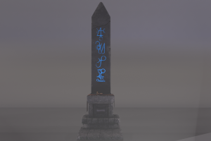 3D-АРТ мистического обелиска с руническими символами.