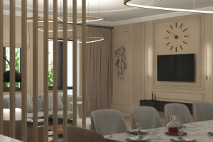 Кухня-столовая-гостиная в загородном доме.