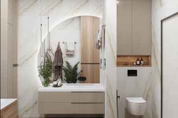 Санузел с круглым зеркалом