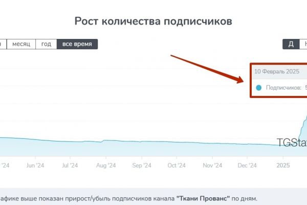 1751 подписчик в Телеграм канал по 15₽ для магазина тканей