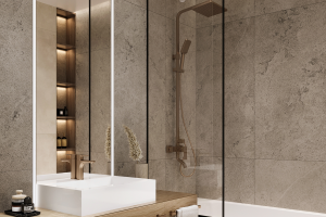 Lизайн и визуализацию санузла в стиле контемпорари.